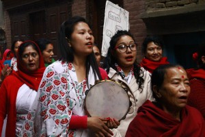 Singing Bhajans in the Birthday Procession     